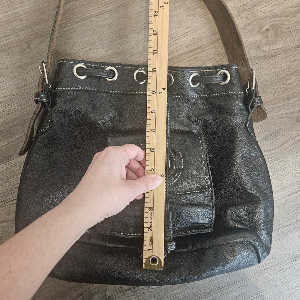 Harley-Davidson Black Pebbled Leather Bucket Bag Drawstring Shoulder Purse - Picture 6 of 7
